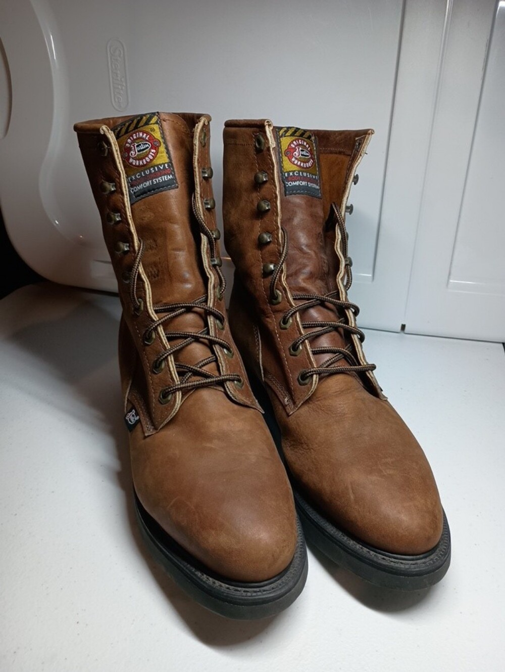 Justin Boots Original Work Boot Style 0760 Brown Men's Soft Toe Size 9 1/2 D USA